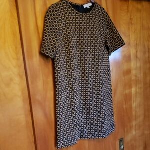 LOFT Deep Navy and Gold Geometric Mini Dress